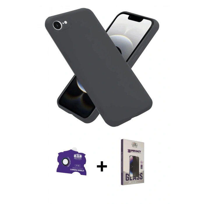 MARSİLYAN™- iPhone 16E Kılıf Ahenk Serisi - Siyah Bilvis Hayalet Cam Ekran Koruyucu + Bilvis Titan Kamera Lens - RW