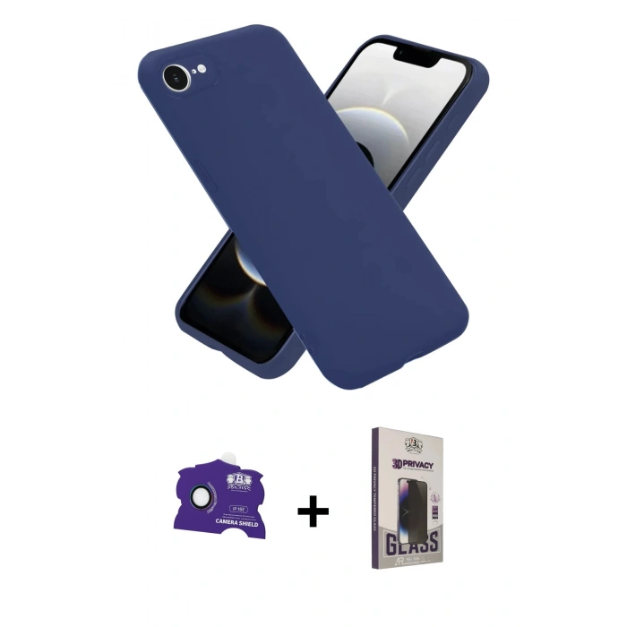 MARSİLYAN™- iPhone 16E Kılıf Ahenk Serisi - Siyah Bilvis Hayalet Cam Ekran Koruyucu + Bilvis Titan Kamera Lens - RW