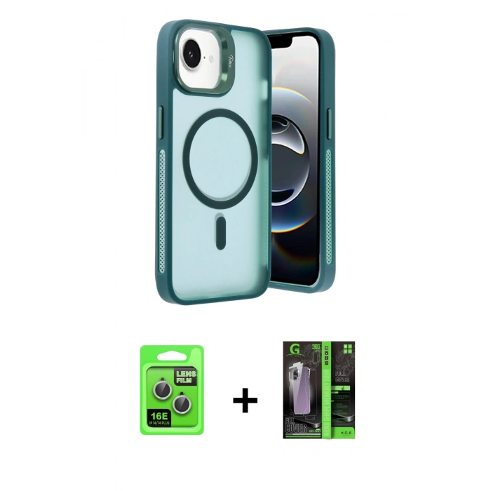 MARSİLYAN™- iPhone 16E Kılıf Akış Form - Şeffaf 360 Full Body Arka Koruyucu + Raze Metal Kamera Lens - GS