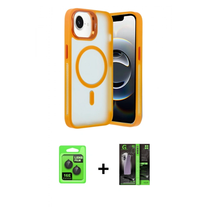 MARSİLYAN™- iPhone 16E Kılıf Akış Form - Şeffaf 360 Full Body Arka Koruyucu + Raze Metal Kamera Lens - SH