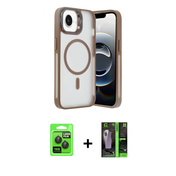 MARSİLYAN™- iPhone 16E Kılıf Akış Form - Şeffaf 360 Full Body Arka Koruyucu + Raze Metal Kamera Lens - SH