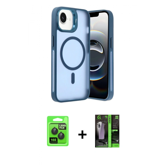 MARSİLYAN™- iPhone 16E Kılıf Akış Form - Şeffaf 360 Full Body Arka Koruyucu + Raze Metal Kamera Lens - SH