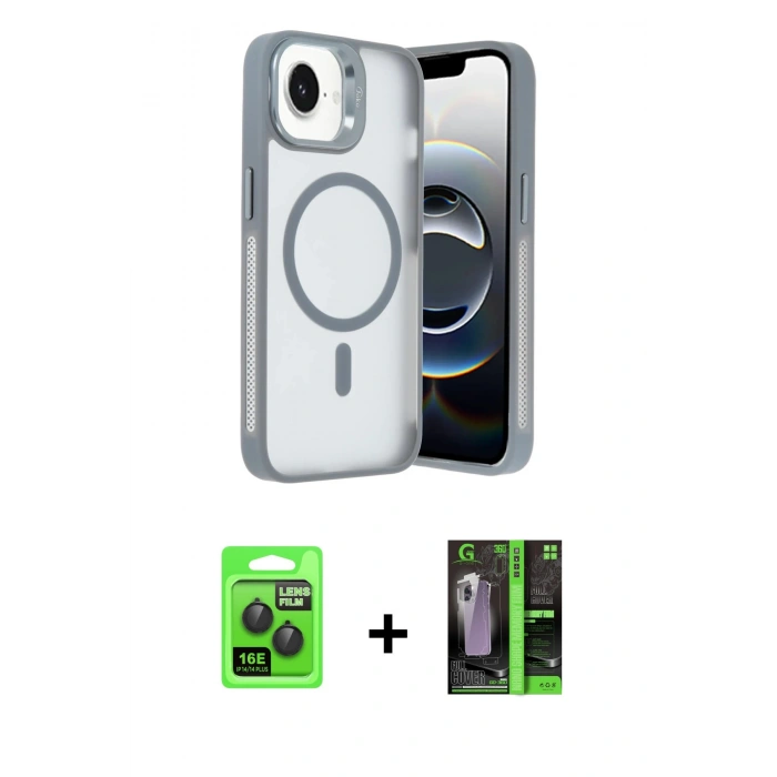MARSİLYAN™- iPhone 16E Kılıf Akış Form - Şeffaf 360 Full Body Arka Koruyucu + Raze Metal Kamera Lens - SH
