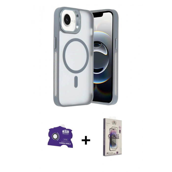 MARSİLYAN™- iPhone 16E Kılıf Akış Form - Siyah Bilvis 3D Cam Ekran Koruyucu + Beyaz Bilvis Titan Kamera Lens