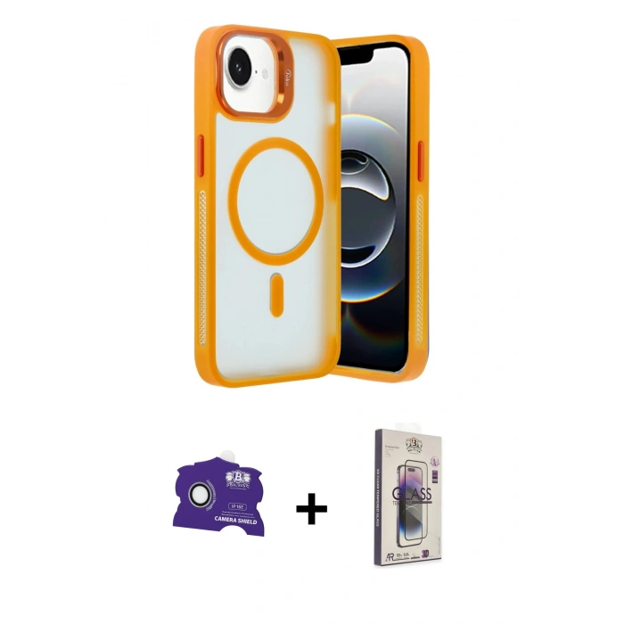 MARSİLYAN™- iPhone 16E Kılıf Akış Form - Siyah Bilvis 3D Cam Ekran Koruyucu + Beyaz Bilvis Titan Kamera Lens