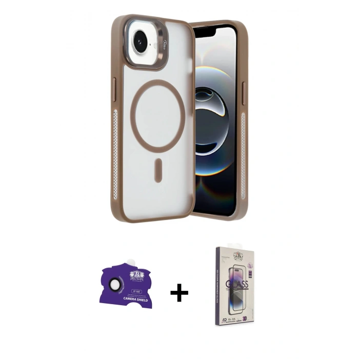 MARSİLYAN™- iPhone 16E Kılıf Akış Form - Siyah Bilvis 3D Cam Ekran Koruyucu + Bilvis Titan Kamera Lens - SH