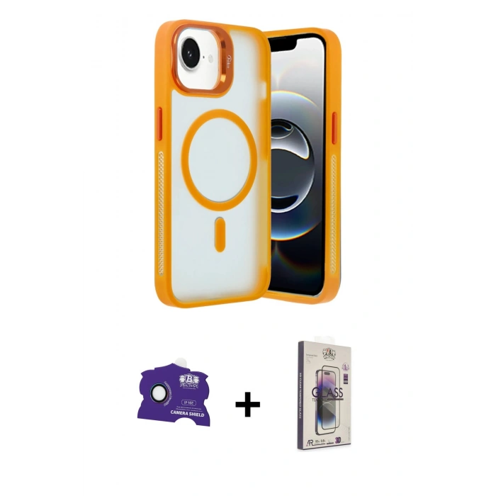 MARSİLYAN™- iPhone 16E Kılıf Akış Form - Siyah Bilvis 3D Cam Ekran Koruyucu + Bilvis Titan Kamera Lens - RW
