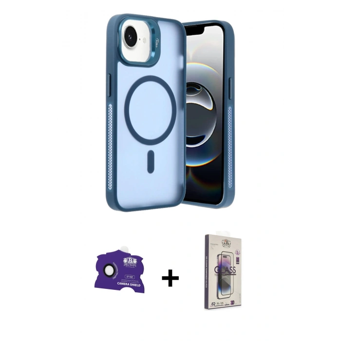 MARSİLYAN™- iPhone 16E Kılıf Akış Form - Siyah Bilvis 3D Cam Ekran Koruyucu + Bilvis Titan Kamera Lens - SH