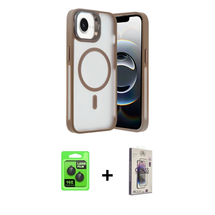 MARSİLYAN™- iPhone 16E Kılıf Akış Form - Siyah Bilvis 3D Cam Ekran Koruyucu + Raze Metal Kamera Lens - SH