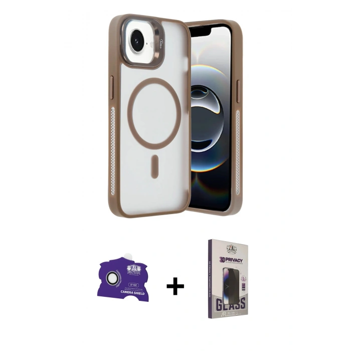 MARSİLYAN™- iPhone 16E Kılıf Akış Form - Siyah Bilvis Hayalet Cam Ekran Koruyucu + Bilvis Titan Kamera Lens - BZ