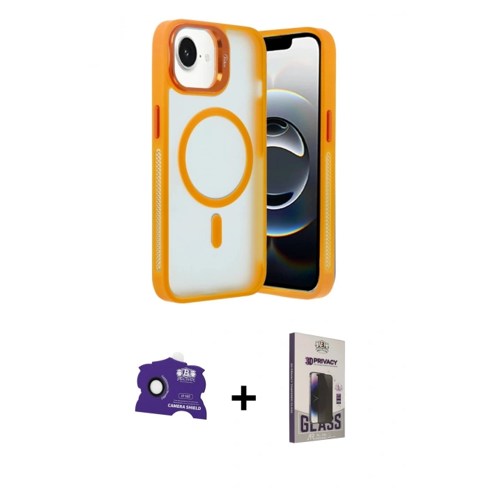 MARSİLYAN™- iPhone 16E Kılıf Akış Form - Siyah Bilvis Hayalet Cam Ekran Koruyucu + Bilvis Titan Kamera Lens - SH