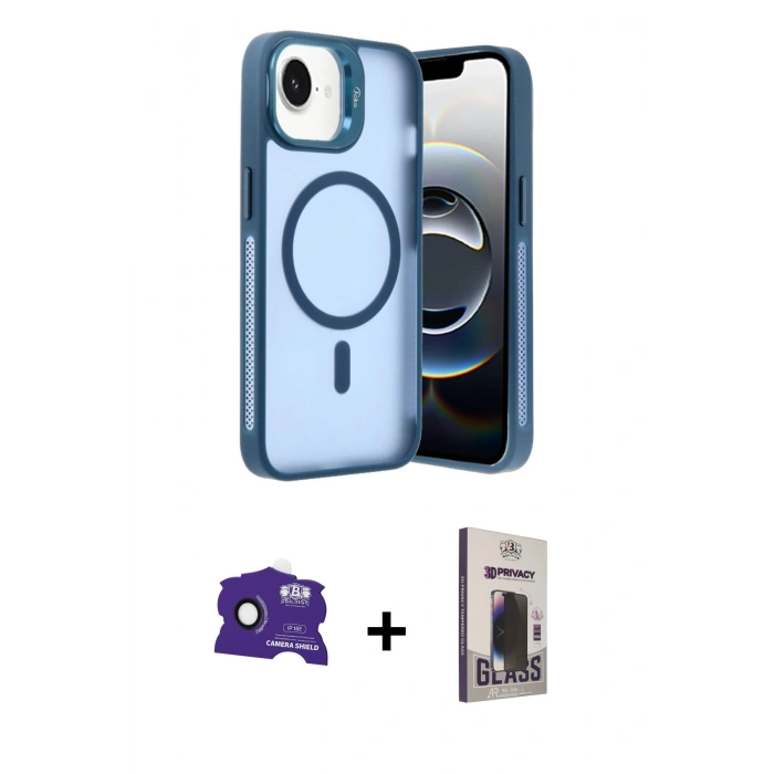 MARSİLYAN™- iPhone 16E Kılıf Akış Form - Siyah Bilvis Hayalet Cam Ekran Koruyucu + Bilvis Titan Kamera Lens - SH