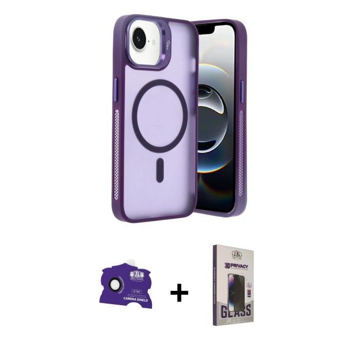 MARSİLYAN™- iPhone 16E Kılıf Akış Form - Siyah Bilvis Hayalet Cam Ekran Koruyucu + Bilvis Titan Kamera Lens - SH