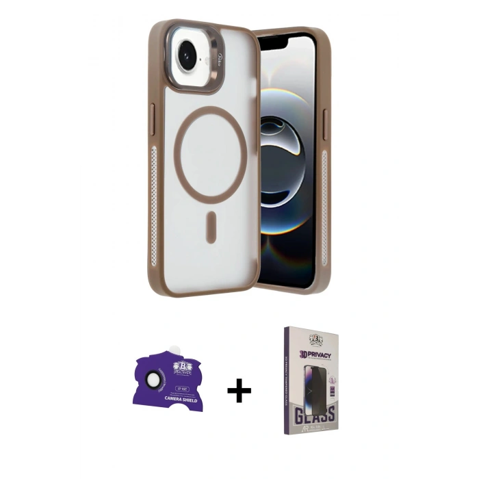 MARSİLYAN™- iPhone 16E Kılıf Akış Form - Siyah Bilvis Hayalet Cam Ekran Koruyucu + Bilvis Titan Kamera Lens - SH