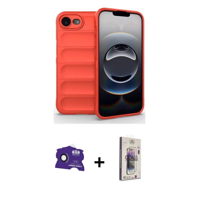 MARSİLYAN™- iPhone 16E Kılıf Atlas Koleksiyonu - Siyah Bilvis 3D Cam Ekran Koruyucu + Bilvis Titan Kamera Lens - SH