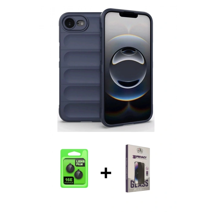 MARSİLYAN™- iPhone 16E Kılıf Atlas Koleksiyonu - Siyah Bilvis Hayalet Cam Ekran Koruyucu + Raze Metal Kamera Lens - SH