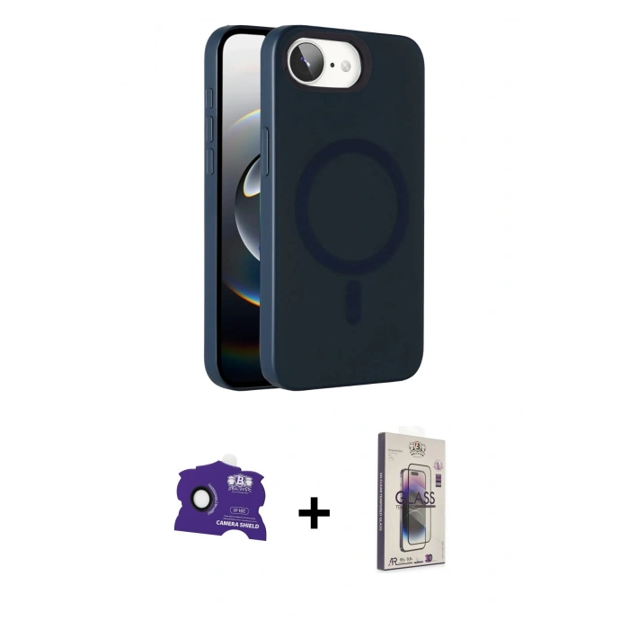MARSİLYAN™- iPhone 16E Kılıf Çekirdek Modern Prime - Siyah Bilvis 3D Cam Ekran Koruyucu + Bilvis Titan Kamera Lens - SH