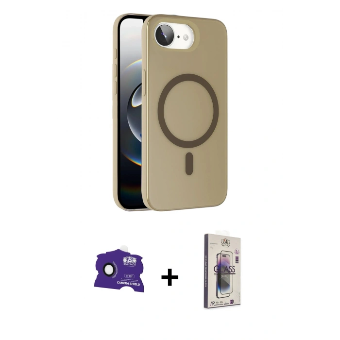 MARSİLYAN™- iPhone 16E Kılıf Çekirdek Modern Prime - Siyah Bilvis 3D Cam Ekran Koruyucu + Bilvis Titan Kamera Lens - SH