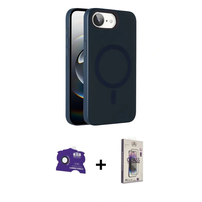 MARSİLYAN™- iPhone 16E Kılıf Çekirdek Modern Prime - Siyah Bilvis 3D Cam Ekran Koruyucu + Rainbow Bilvis Titan Kamera Lens