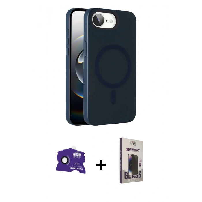 MARSİLYAN™- iPhone 16E Kılıf Çekirdek Modern Prime - Siyah Bilvis Hayalet Cam Ekran Koruyucu + Bilvis Titan Kamera Lens - SH
