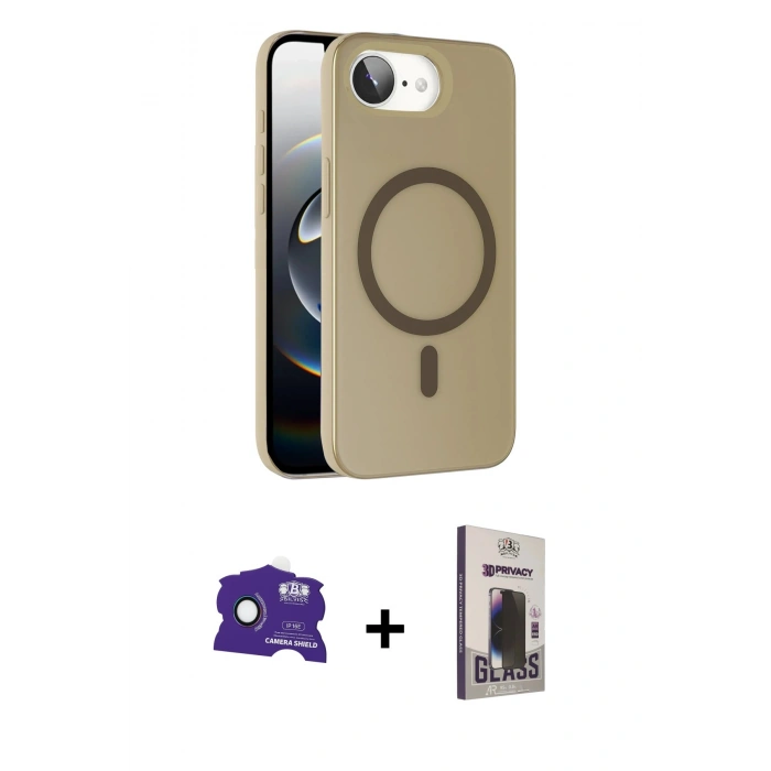 MARSİLYAN™- iPhone 16E Kılıf Çekirdek Modern Prime - Siyah Bilvis Hayalet Cam Ekran Koruyucu + Bilvis Titan Kamera Lens - RW