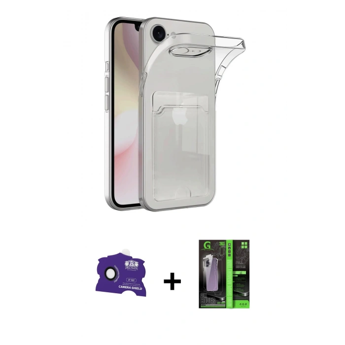 MARSİLYAN™- iPhone 16E Kılıf Doruk Klasik Koleksiyonu - Şeffaf 360 Full Body Arka Koruyucu + Bilvis Titan Kamera Lens - SH