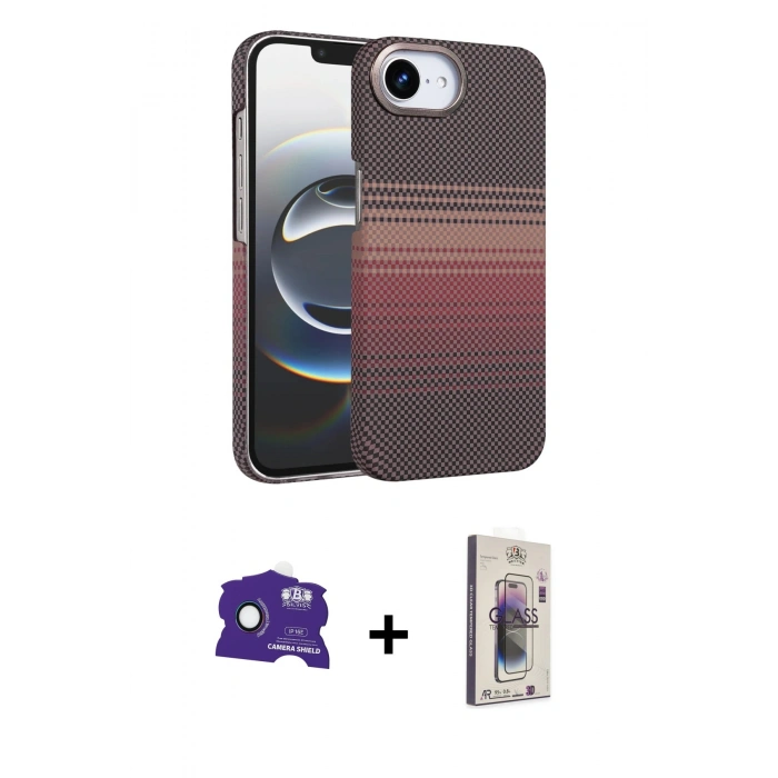 MARSİLYAN™- iPhone 16E Kılıf Doruk Serisi - Siyah Bilvis 3D Cam Ekran Koruyucu + Bilvis Titan Kamera Lens - RW