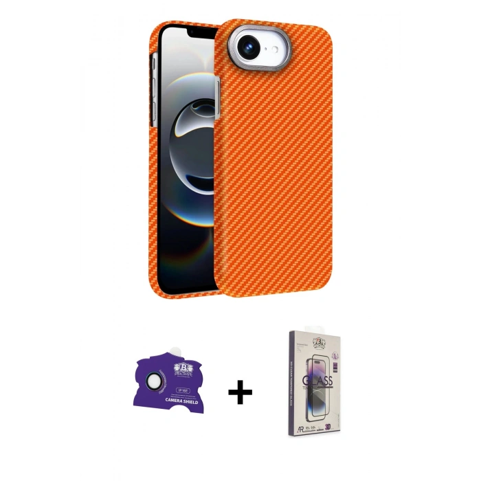 MARSİLYAN™- iPhone 16E Kılıf Doruk Serisi - Siyah Bilvis 3D Cam Ekran Koruyucu + Bilvis Titan Kamera Lens - RW