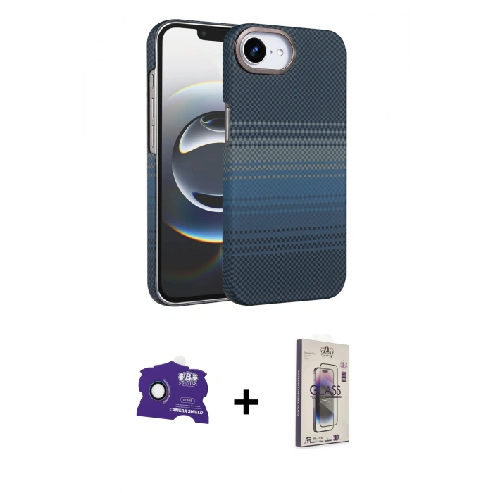 MARSİLYAN™- iPhone 16E Kılıf Doruk Serisi - Siyah Bilvis 3D Cam Ekran Koruyucu + Bilvis Titan Kamera Lens - RW