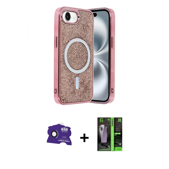 MARSİLYAN™- iPhone 16E Kılıf Eksen Çizgi - Şeffaf 360 Full Body Arka Koruyucu + Bilvis Titan Kamera Lens - SH