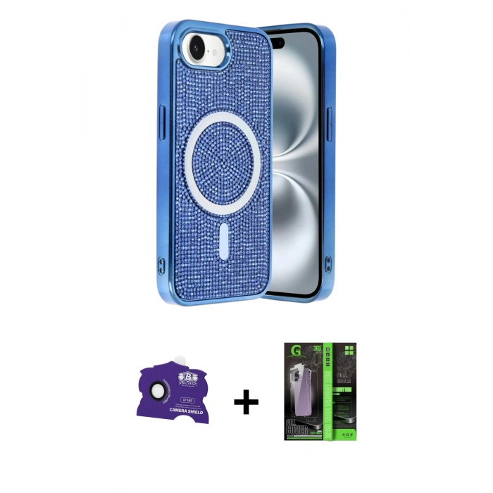 MARSİLYAN™- iPhone 16E Kılıf Eksen Çizgi - Şeffaf 360 Full Body Arka Koruyucu + Bilvis Titan Kamera Lens - SH