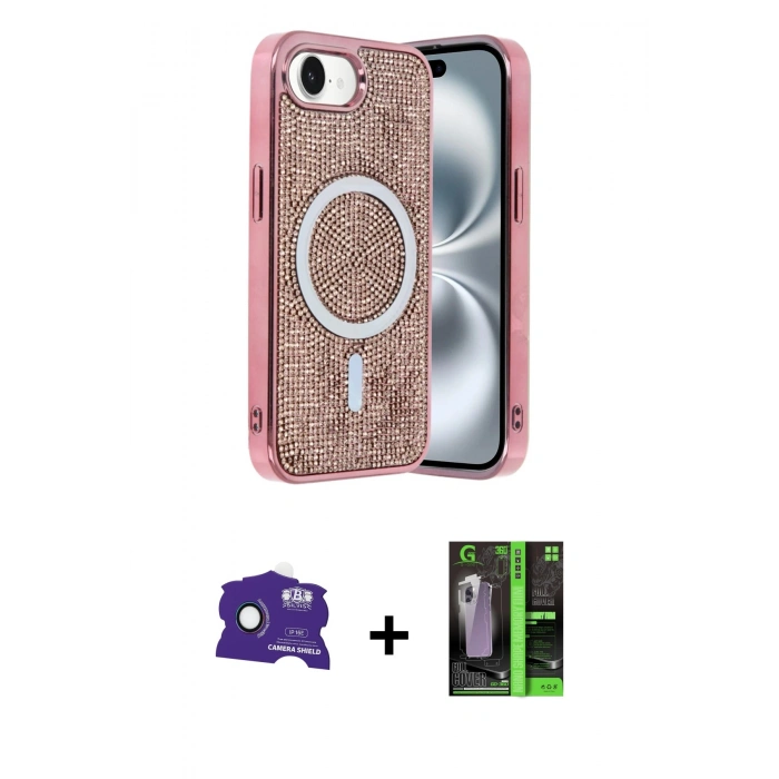 MARSİLYAN™- iPhone 16E Kılıf Eksen Çizgi - Şeffaf 360 Full Body Arka Koruyucu + Bilvis Titan Kamera Lens - RW