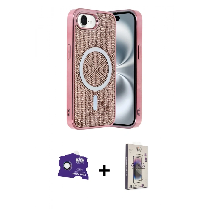 MARSİLYAN™- iPhone 16E Kılıf Eksen Çizgi - Siyah Bilvis 3D Cam Ekran Koruyucu + Bilvis Titan Kamera Lens - RW