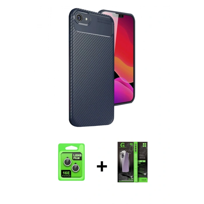 MARSİLYAN™- iPhone 16E Kılıf Eksen Form Prime - Şeffaf 360 Full Body Arka Koruyucu + Raze Metal Kamera Lens - GS