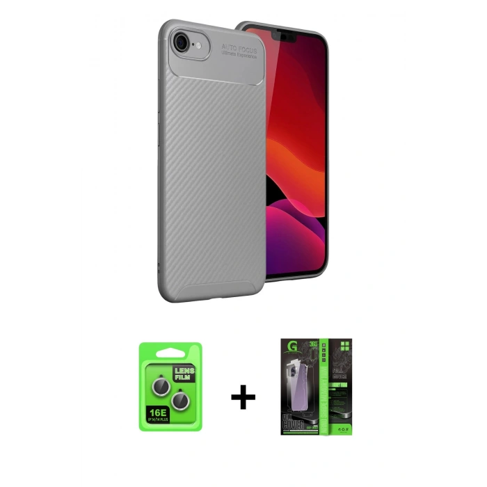 MARSİLYAN™- iPhone 16E Kılıf Eksen Form Prime - Şeffaf 360 Full Body Arka Koruyucu + Raze Metal Kamera Lens - GS