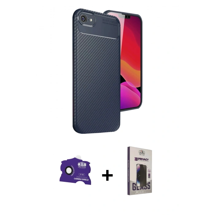 MARSİLYAN™- iPhone 16E Kılıf Eksen Form Prime - Siyah Bilvis Hayalet Cam Ekran Koruyucu + Bilvis Titan Kamera Lens - SH