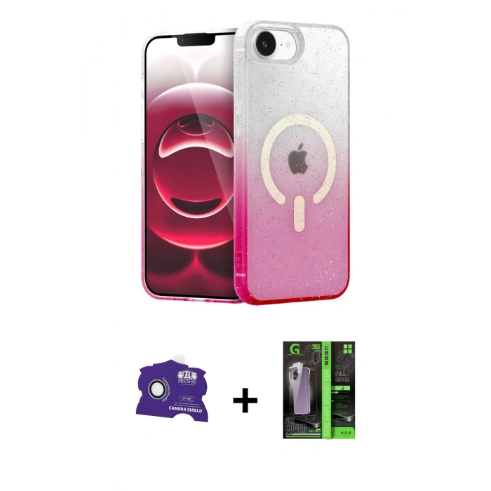 MARSİLYAN™- iPhone 16E Kılıf Eksen Minimal Özel Seri - Şeffaf 360 Full Body Arka Koruyucu + Bilvis Titan Kamera Lens - BZ