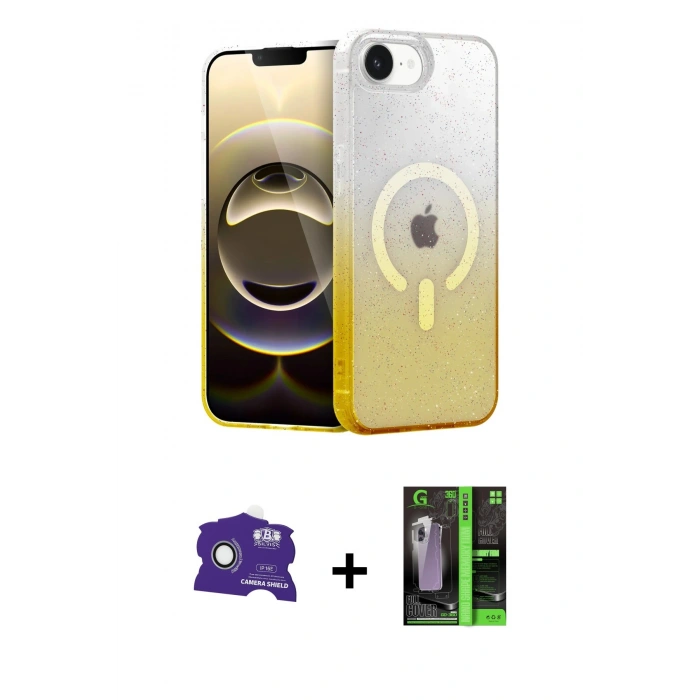 MARSİLYAN™- iPhone 16E Kılıf Eksen Minimal Özel Seri - Şeffaf 360 Full Body Arka Koruyucu + Bilvis Titan Kamera Lens - BZ