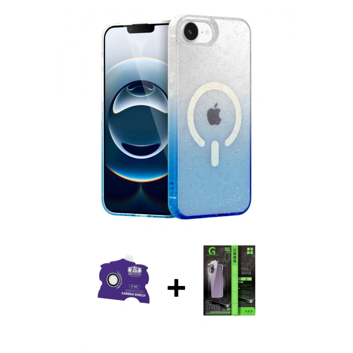 MARSİLYAN™- iPhone 16E Kılıf Eksen Minimal Özel Seri - Şeffaf 360 Full Body Arka Koruyucu + Bilvis Titan Kamera Lens - BZ