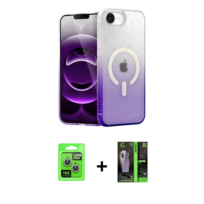 MARSİLYAN™- iPhone 16E Kılıf Eksen Minimal Özel Seri - Şeffaf 360 Full Body Arka Koruyucu + Raze Metal Kamera Lens - GS