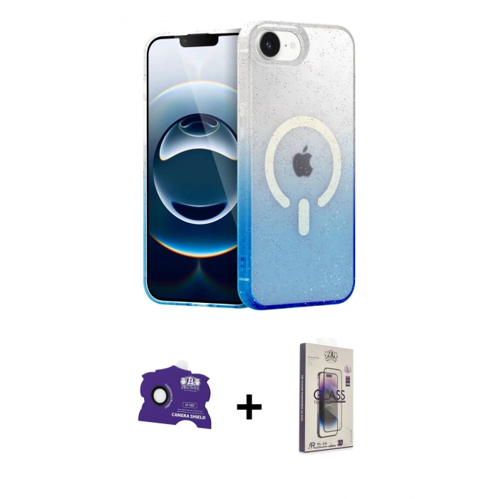 MARSİLYAN™- iPhone 16E Kılıf Eksen Minimal Özel Seri - Siyah Bilvis 3D Cam Ekran Koruyucu + Bilvis Titan Kamera Lens - SH