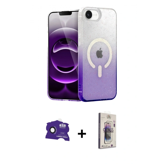MARSİLYAN™- iPhone 16E Kılıf Eksen Minimal Özel Seri - Siyah Bilvis 3D Cam Ekran Koruyucu + Bilvis Titan Kamera Lens - SH