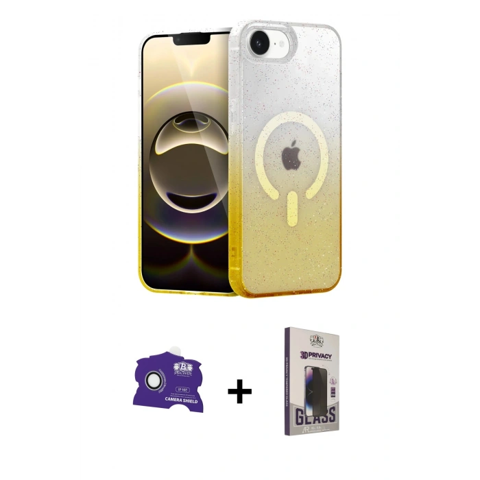 MARSİLYAN™- iPhone 16E Kılıf Eksen Minimal Özel Seri - Siyah Bilvis Hayalet Cam Ekran Koruyucu + Bilvis Titan Kamera Lens - BZ