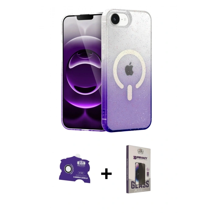 MARSİLYAN™- iPhone 16E Kılıf Eksen Minimal Özel Seri - Siyah Bilvis Hayalet Cam Ekran Koruyucu + Bilvis Titan Kamera Lens - BZ