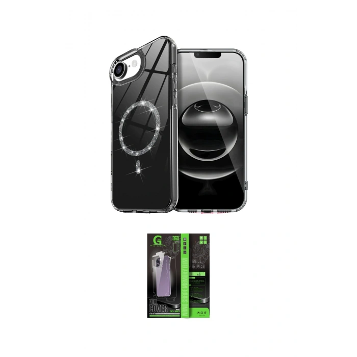 MARSİLYAN™- iPhone 16E Kılıf Kıvılcım Form Prime - Şeffaf 360 Full Body Arka Koruyucu