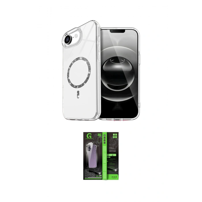 MARSİLYAN™- iPhone 16E Kılıf Kıvılcım Form Prime - Şeffaf 360 Full Body Arka Koruyucu