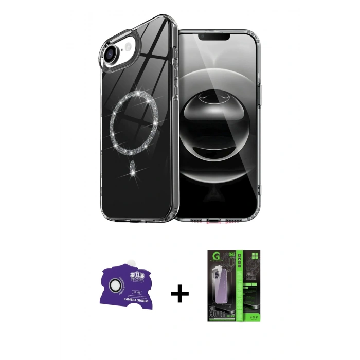 MARSİLYAN™- iPhone 16E Kılıf Kıvılcım Form Prime - Şeffaf 360 Full Body Arka Koruyucu + Bilvis Titan Kamera Lens - BZ