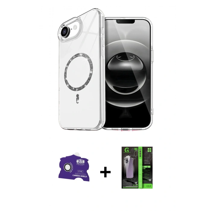 MARSİLYAN™- iPhone 16E Kılıf Kıvılcım Form Prime - Şeffaf 360 Full Body Arka Koruyucu + Bilvis Titan Kamera Lens - BZ