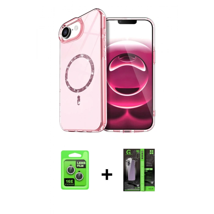 MARSİLYAN™- iPhone 16E Kılıf Kıvılcım Form Prime - Şeffaf 360 Full Body Arka Koruyucu + Raze Metal Kamera Lens - GS