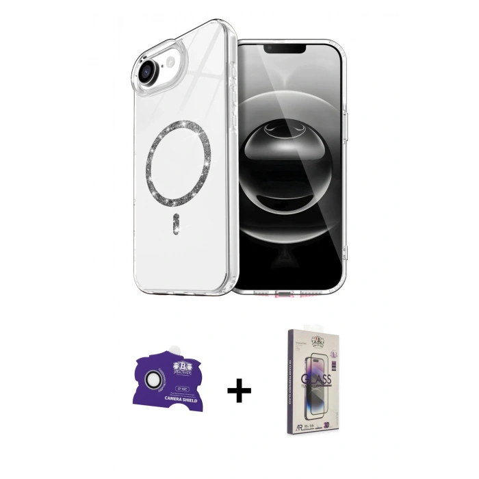 MARSİLYAN™- iPhone 16E Kılıf Kıvılcım Form Prime - Siyah Bilvis 3D Cam Ekran Koruyucu + Bilvis Titan Kamera Lens - BZ